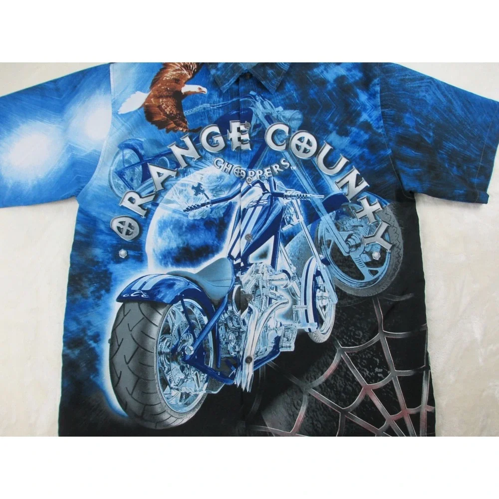 VINTAGE Orange County Choppers Shirt Mens 2XL XXL Blue All Over Print Button Up*